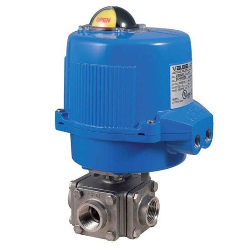 Bonomi ME97L with 97L Ball Valve L-Port Stainless Steel 3-way FNPT 1000 PSI WOG and Valbia Electric Actuator Metal Enclosure