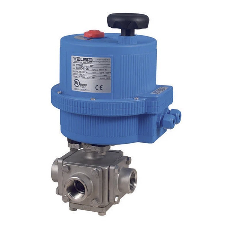 Bonomi E97T with 97T Ball Valve T-Port Stainless Steel 3-way FNPT 1000 PSI WOG and Valbia Electric Actuator Plastic Enclosure