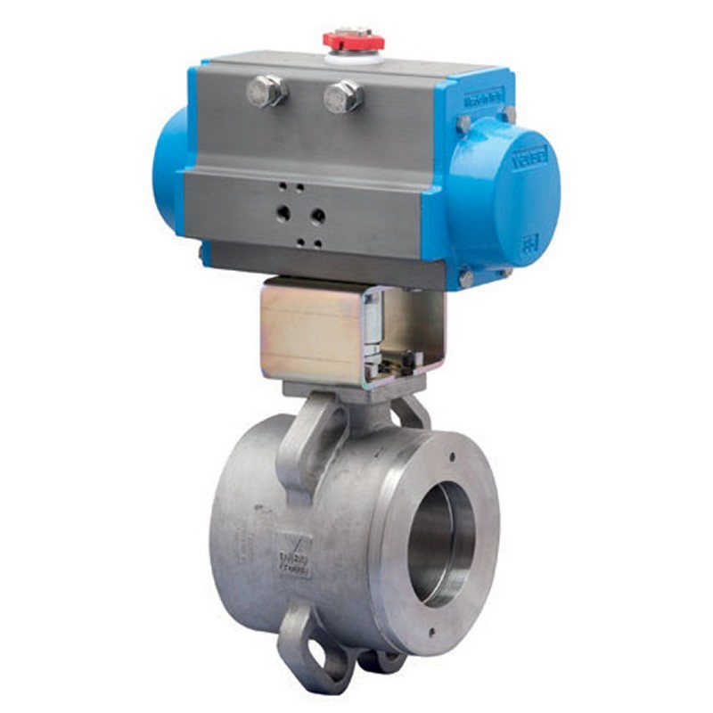 Bonomi 8P725003 with Valpres 725002 Wafer Ball Valve ANSI 150 Steam Service Stainless Steel and Spring Return Pneumatic Actuator