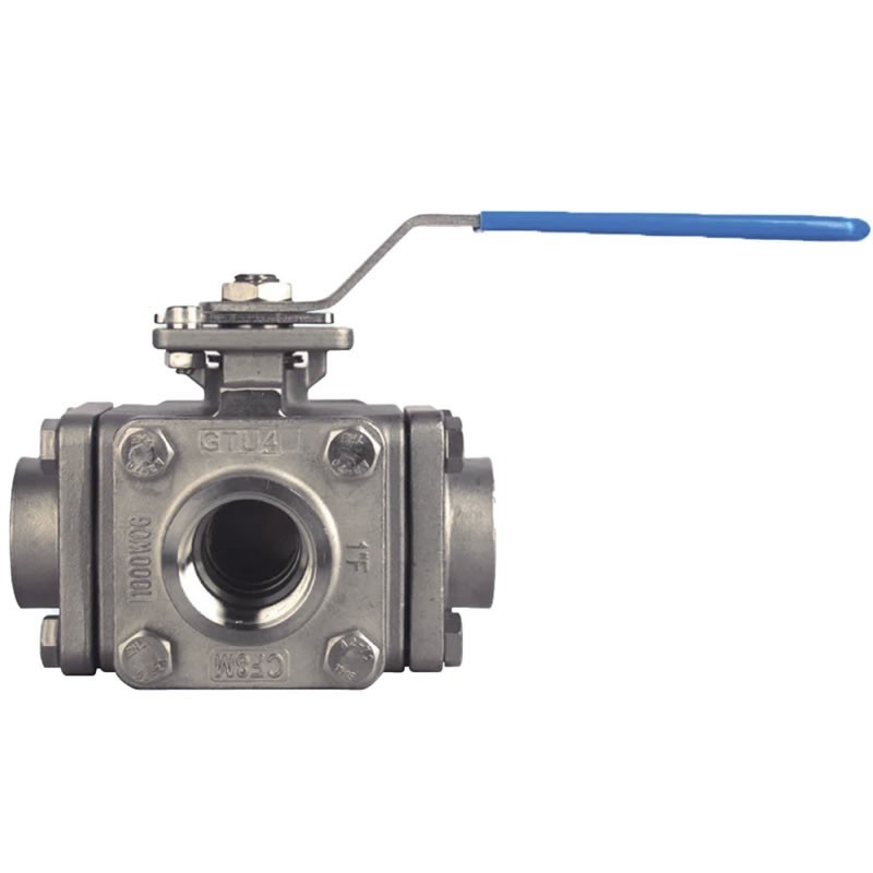 Bonomi 97T Full T-Port Ball Valve Stainless Steel 3-Way multi-directional flow valve with ISO 5211 Direct Mount Pad NPT Threaded