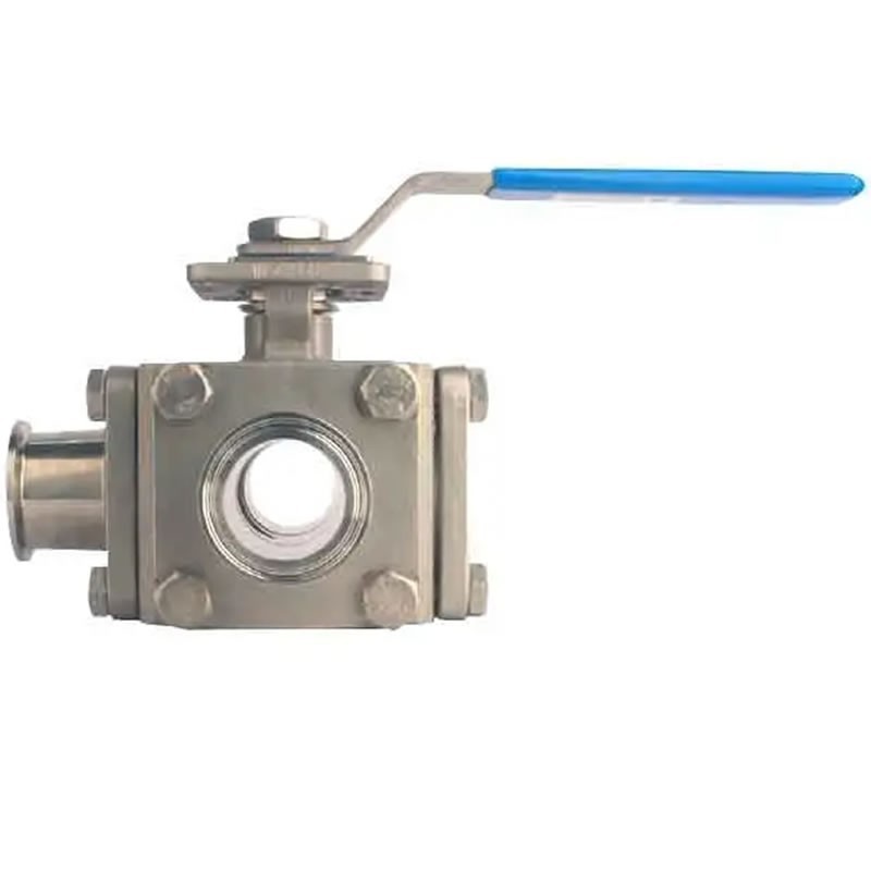 Bonomi 97L-STC Full L Port Ball Valve with Sanitary Tri-Clamp Ends 3-Way Cavity-Filled ISO 5211 Direct Mount FDA USDA 3A Approve