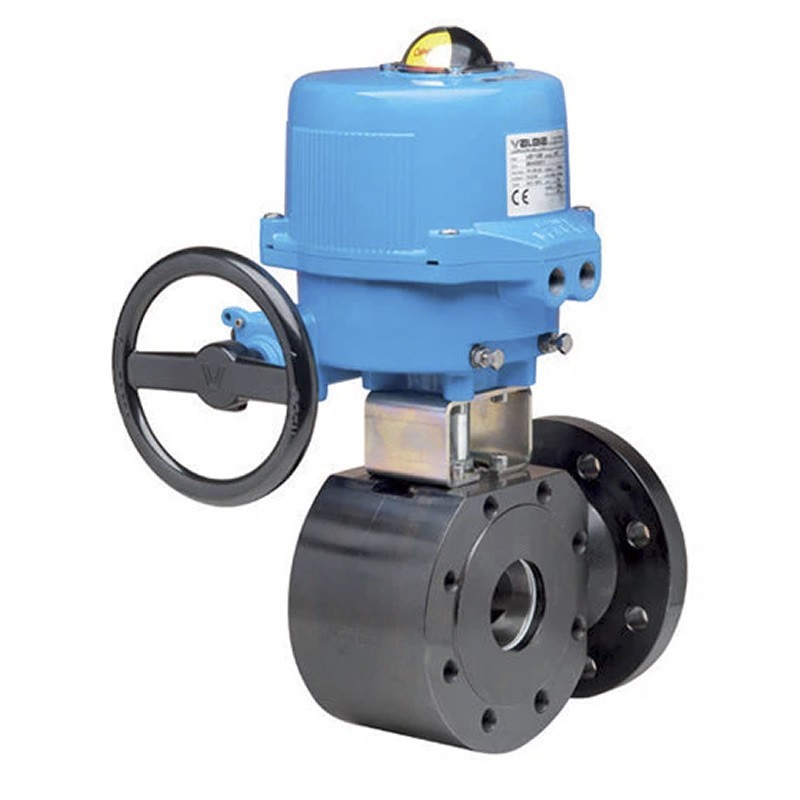 Bonomi M8E086 with Valpres 776032 Split-Body ball Valve L-port diverter 3-way ANSI 150 and Valbia Actuator Metal Enclosure