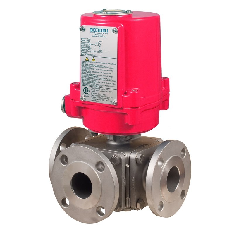 Bonomi EXME97L150 with 97L150 Ball valve Block Body 3-Way Full L-port S-Steel ANSI 150 and Bonomi Explosion Proof Actuator