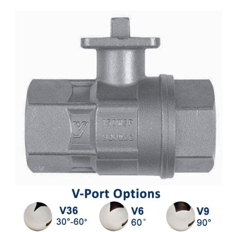 Valpres 700076V Válvula bola puerto-V 30-60° 60° 90° rosca NPT