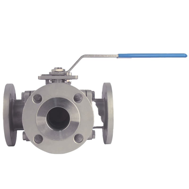 Bonomi 97L150 3-Way L-Ported Block Ball Valve Flanged ANSI 150 Stainless Steel ISO 5211 Mounting Pad with Direct Mount