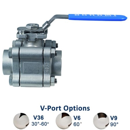 Bonomi PP730LLV con 730LL Válvula bola V puerto Completo Clase 900 acero inxox. NPT y Valbia actuador neumático con posicionador