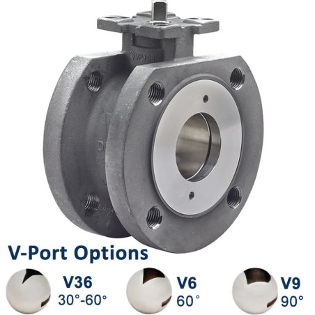 Bonomi PP723102V con Valpres 723102V Válvula bola V estilo oblea Montaje-D acero ix y Valbia actuador neumático con posicionador