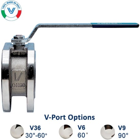 Bonomi EP720370V con Valpres 720370V Válvula bola V estilo wafer Acero-ix y Valbia actuador neumático y posicionador E-neumático