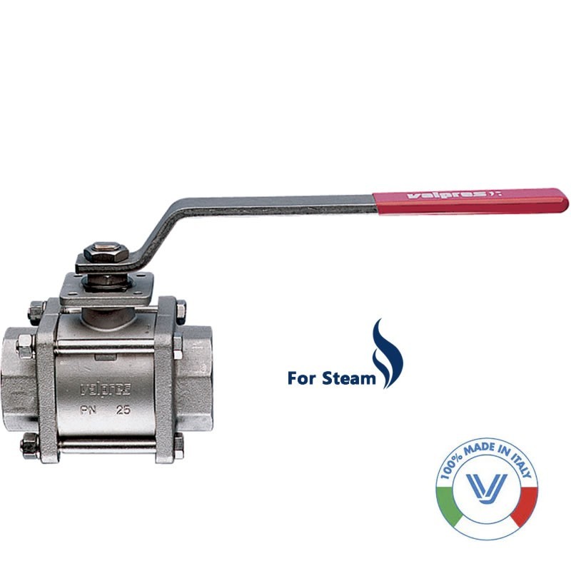 Valpres 710061 Ball Valve for Steam Full Port 3-pieces Stainless Steel SW Ends ISO 5211 pad Double D Stem