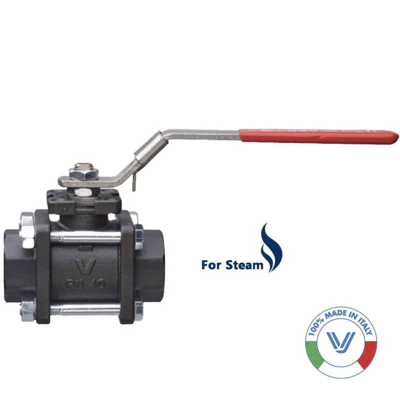 Valpres 710085 Ball Valve for Steam Full Port 3-piece Carbon Steel FNPT Threaded with ISO 5211 pad Double D Stem