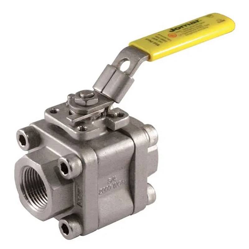 Jomar T-SS-2001N-4B Stainless Steel Ball Valve 3 Piece 4 Bolt Enclosed Standard Port Threaded Connection S-Steel Trim 2000 WOG