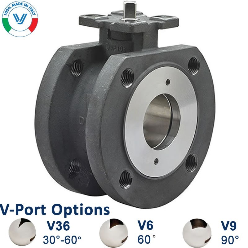 Valpres 724102V Ball Valve Carbon Steel Flanged ANSI 150 Wafer Style 30-60° 60° 90° V-Port Options Direct Mount