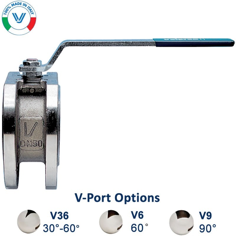 Valpres 720370V V-Ball Valve Stainless Steel Flanged ANSI 150 Wafer Style V-Port Options 30-60° 60° 90° Direct Mount