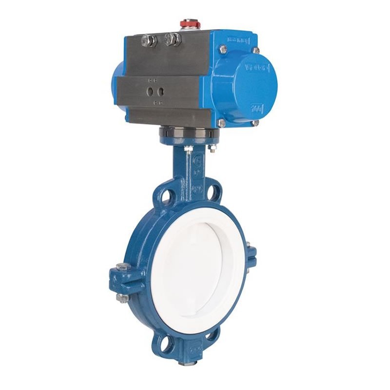 Bonomi DA550P con Ghibson 550P válvula mariposa tipo wafer disco de acero inox. PTFE y actuador neumático doble efecto Valbia