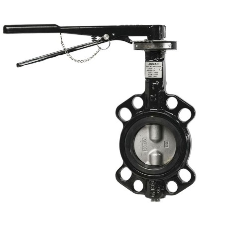 Jomar BFV-Wafer PTFE Butterfly Valve Wafer Style Epoxy-Coated Ductile Iron Body Stainless Steel Disc ISO 5211 Mounting Flange