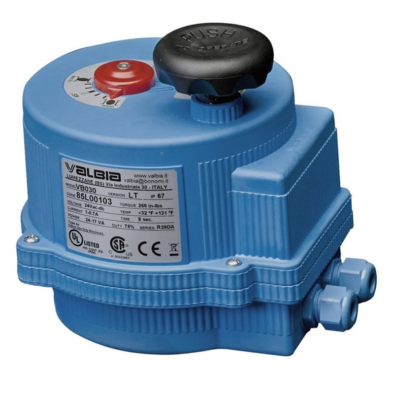 Valbia 85L0CN03 24V AC/DC VB030 Electric Actuator Series 85 Plastic Cover 3 positions On/Off Fail in Place 266 Max Torque