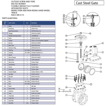 Chicago Valves Series 214 Flanged Gate Valve Cast Steel Class 300 API600 OS & Y (2" - 12")
