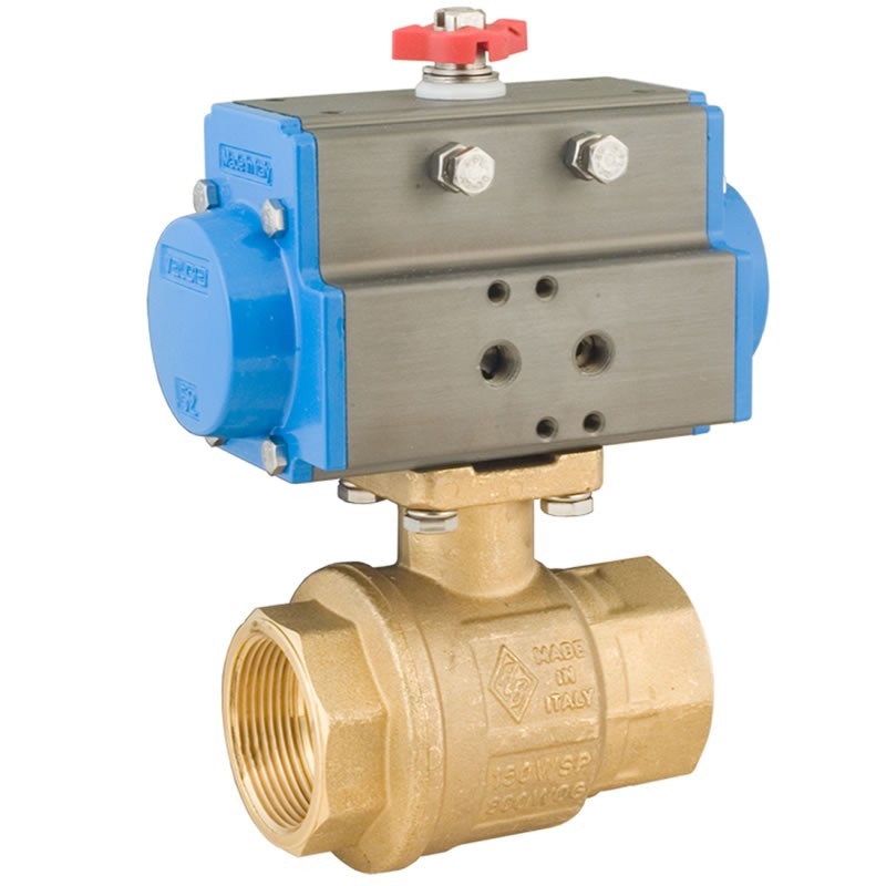 Bonomi 8P0080LF con 250N LF Válvula Bola Puerto lleno Latón sin plomo Montaje directo 2 vías y actuador neumático Doble Acción