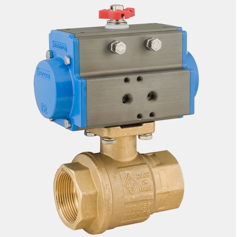 Bonomi 8P0136 253N Brass ball valve 2-Way Direct Mount full port SS Ball Stem FNPT with Valbia Pneumatic Spring Return Actuator