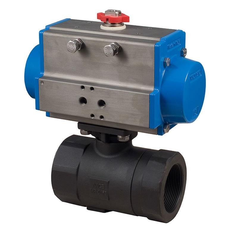 Bonomi 8P3000 with 3000 Carbon Steel Ball Valve 2-piece FNPT Full port and Valbia Double Acting Pneumatic Actuator