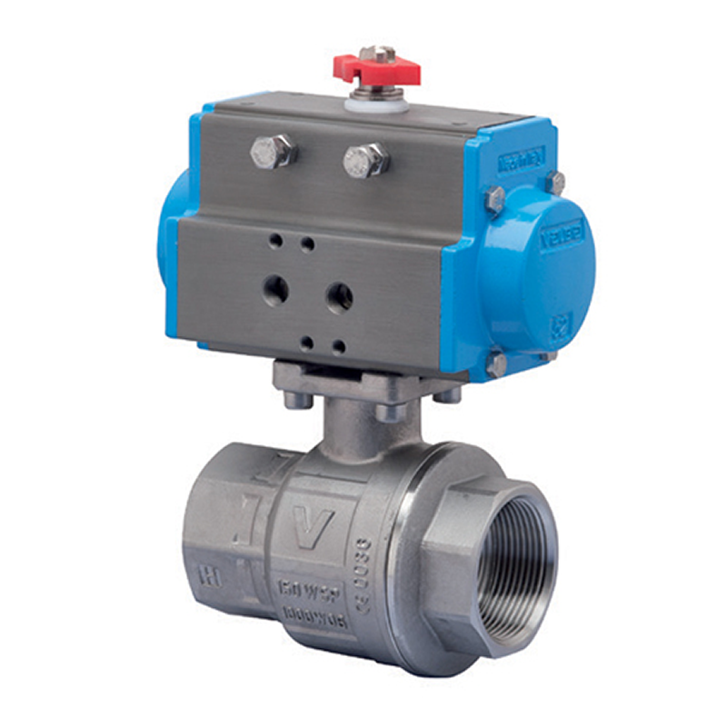 Bonomi 8P0133 package with 700076 Stainless Steel Ball Valve 2-way 2-piece NPT and Double Acting Valbia Pneumatic Actuator