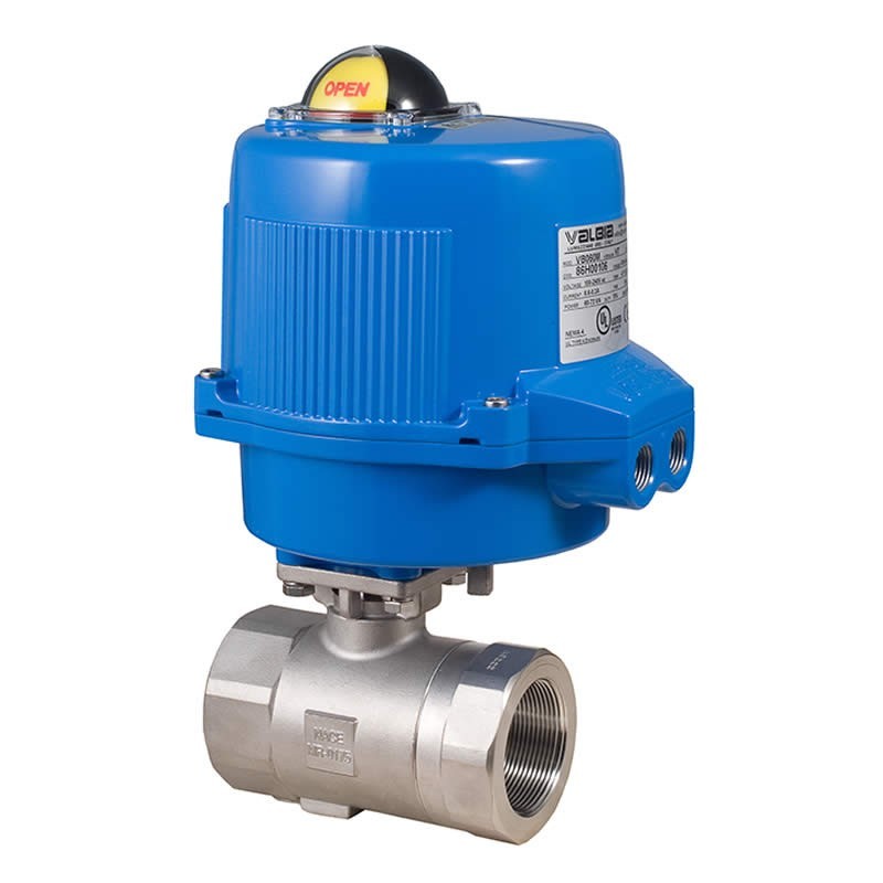 Bonomi M8E3100 con 3100 Válvula bola acero inoxidable puerto completo 2 vías 3000 psi NPT y Actuador eléctrico Valbia caja Metal