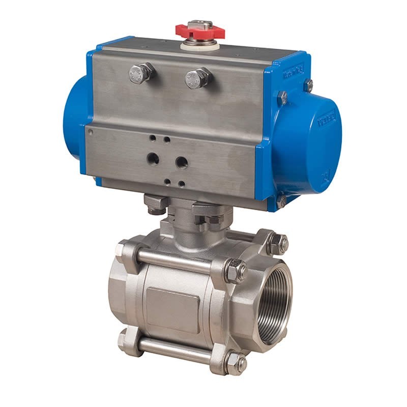 Bonomi 8P0720 with 720LL Ball Valve NPT Full Port 3-piece Stainless Steel 1000 psi and Double Acting Valbia Pneumatic Actuator