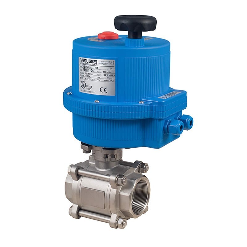 Bonomi 8E0720 with 720LL Ball Valve NPT Full Port 3-piece S-Steel 1000 psi and Valbia Electric Actuator Plastic enclosure