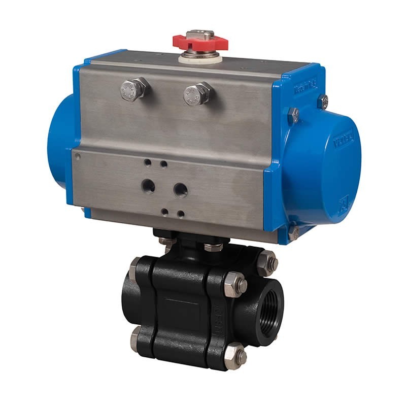 Bonomi 8P0640LL with 640LL HP Ball Valve 3-piece 2 way Carbon Steel NPT 2220 psi and Double Acting Valbia Pneumatic Actuator