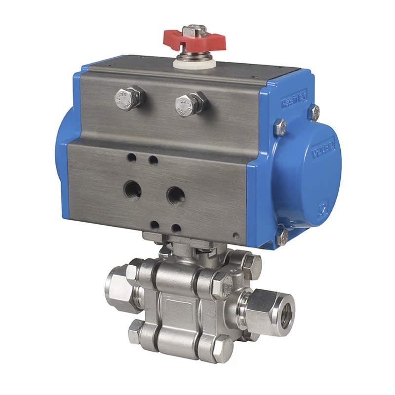 Bonomi 8P1300 with 1300 Instrumentation Ball Valve 3-piece S-Steel compression ends and Valbia Double Acting Pneumatic Actuator