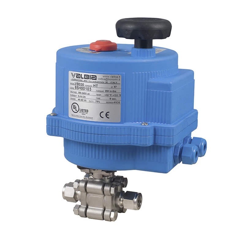 Bonomi 8E1300 with 1300 Instrumentation Ball Valve 3-piece S-Steel compression ends and Electric Actuator Plastic enclosure