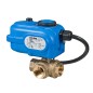 Bonomi 8E865LF with 355NLF Lead Free Brass Ball Valve 3-way FNPT T-Port 400 WOG and Valbia Electric Actuator Plastic enclosure