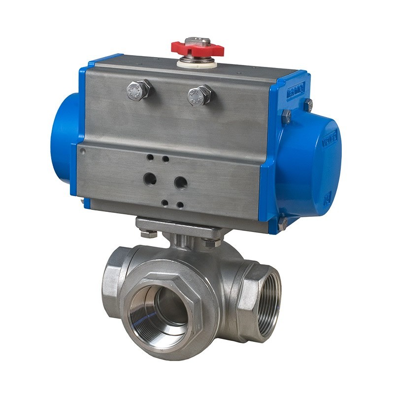 Bonomi 8P0139 with 955N Ball Valve T-Port S-Steel 3-way FNPT 1000-800 psi and Valbia Double Acting Pneumatic Actuator