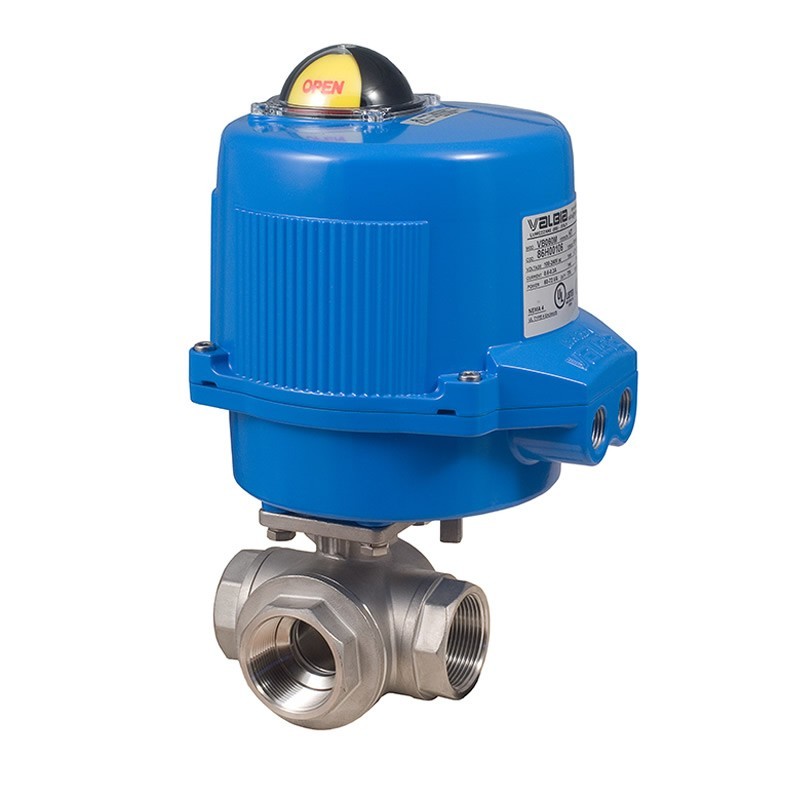 Bonomi M8E069 with 955N Ball Valve T-Port Stainless Steel 3-way FNPT 1000-800 psi and Valbia Electric Actuator Metal enclosure